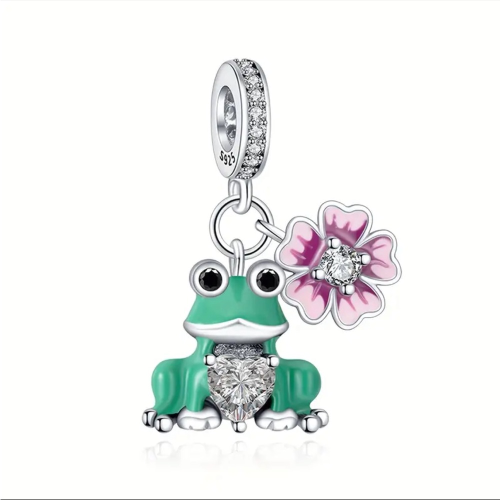 925 Frog Flower Charm